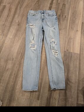 Women's Light Blue Distressed Boyfriend Jeans